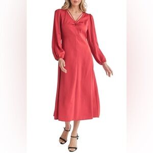 MILA MAE
Satin Tie Neck Long Sleeve Midi Dress In Red Rust